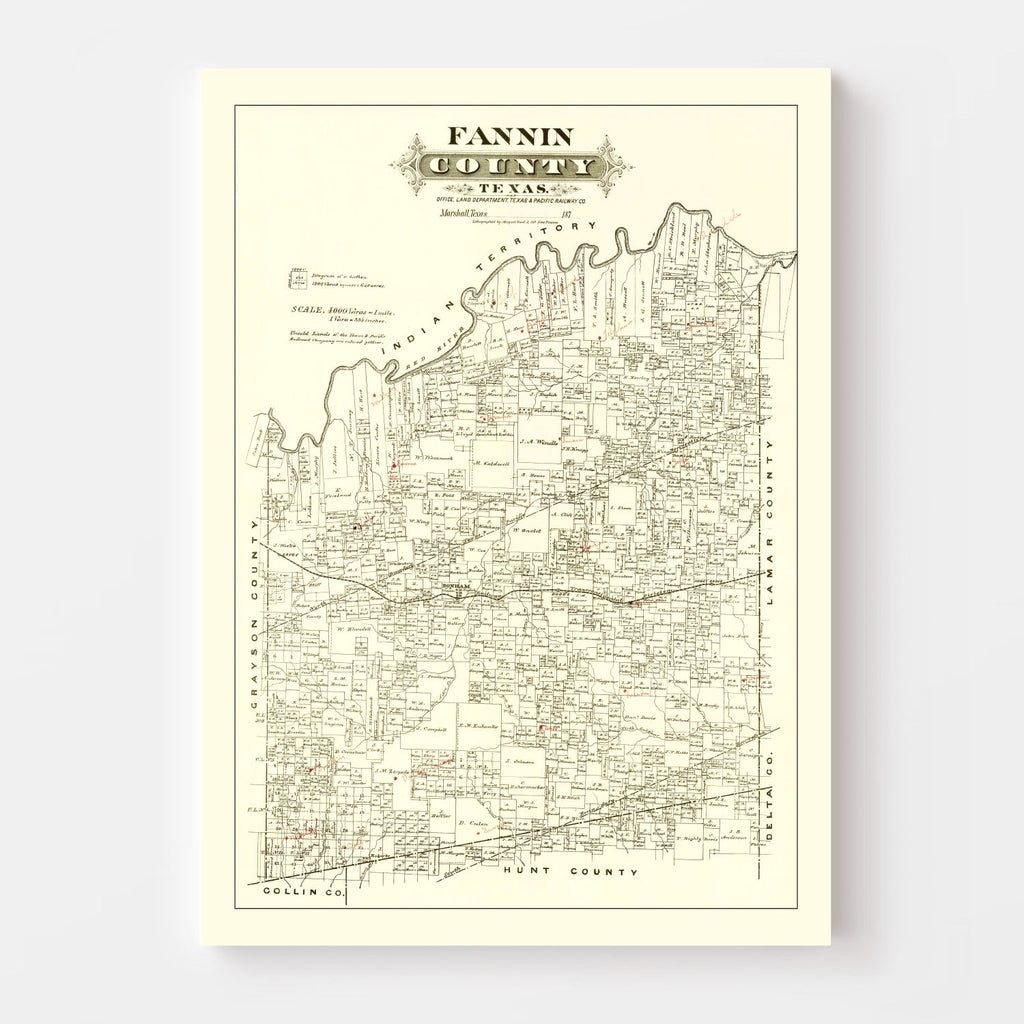 Vintage Map of Fannin County, Texas 1870