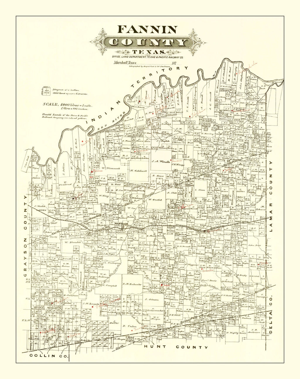 Vintage Map of Fannin County, Texas 1870