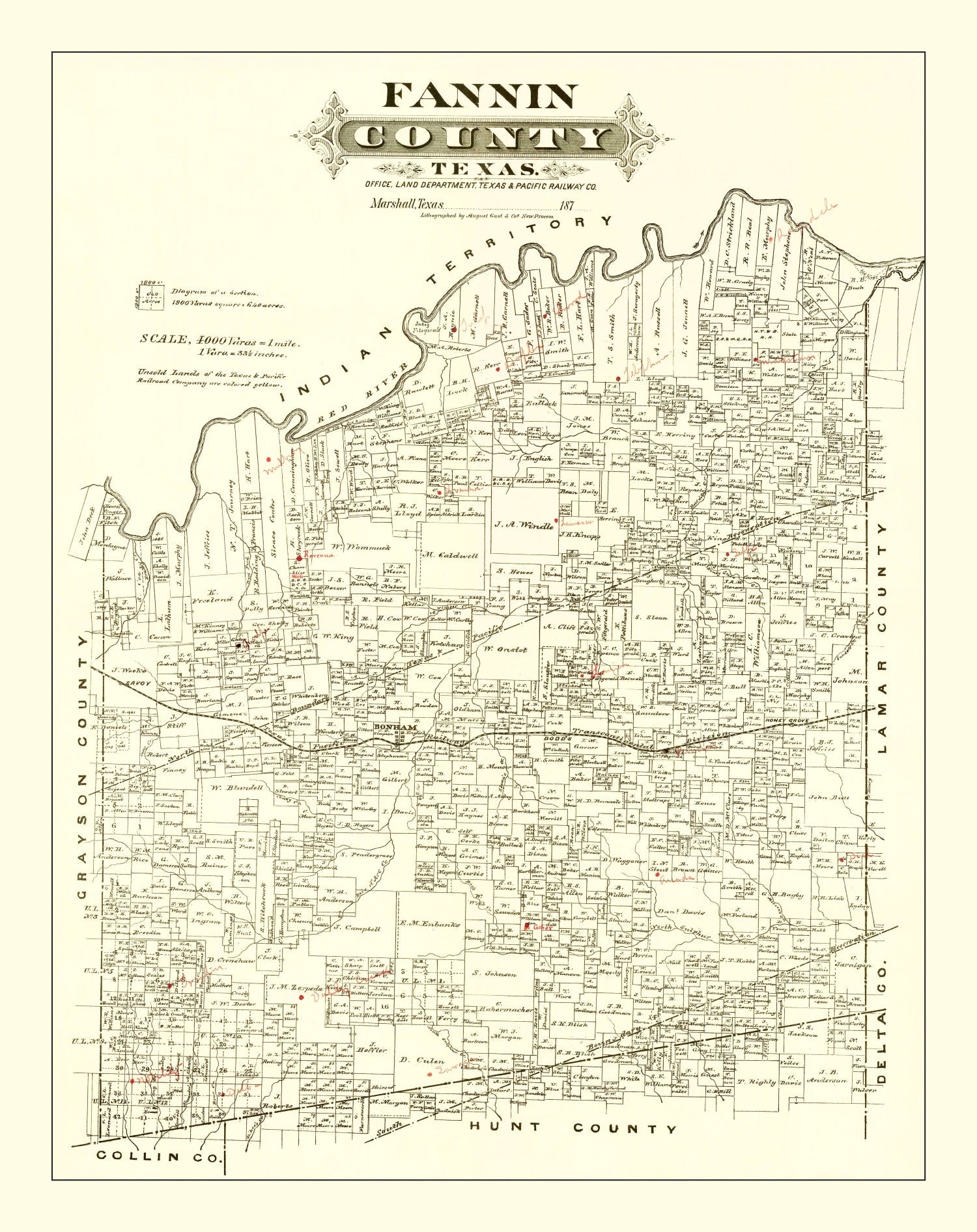 Vintage Map of Fannin County, Texas 1870