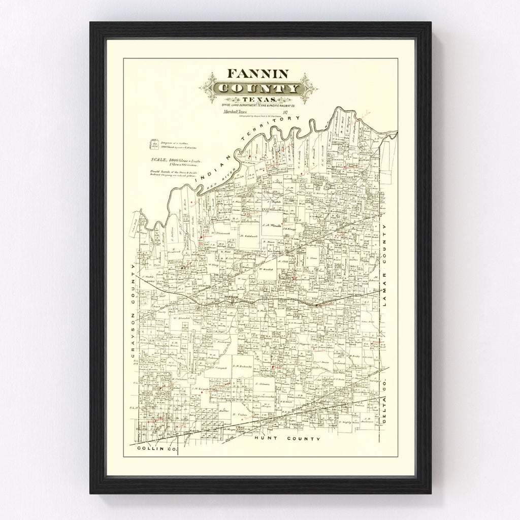 Vintage Map of Fannin County, Texas 1870