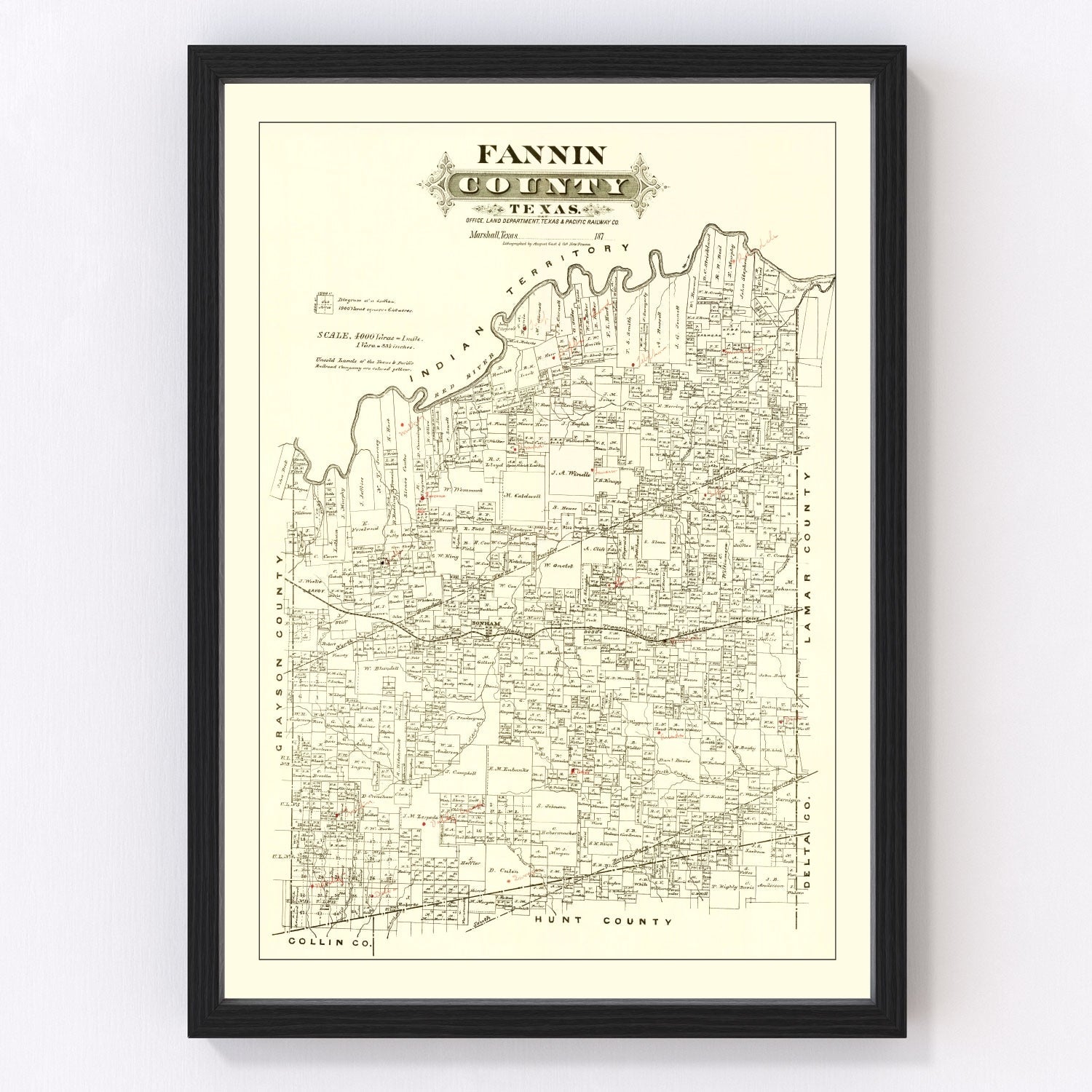 Vintage Map of Fannin County, Texas 1870
