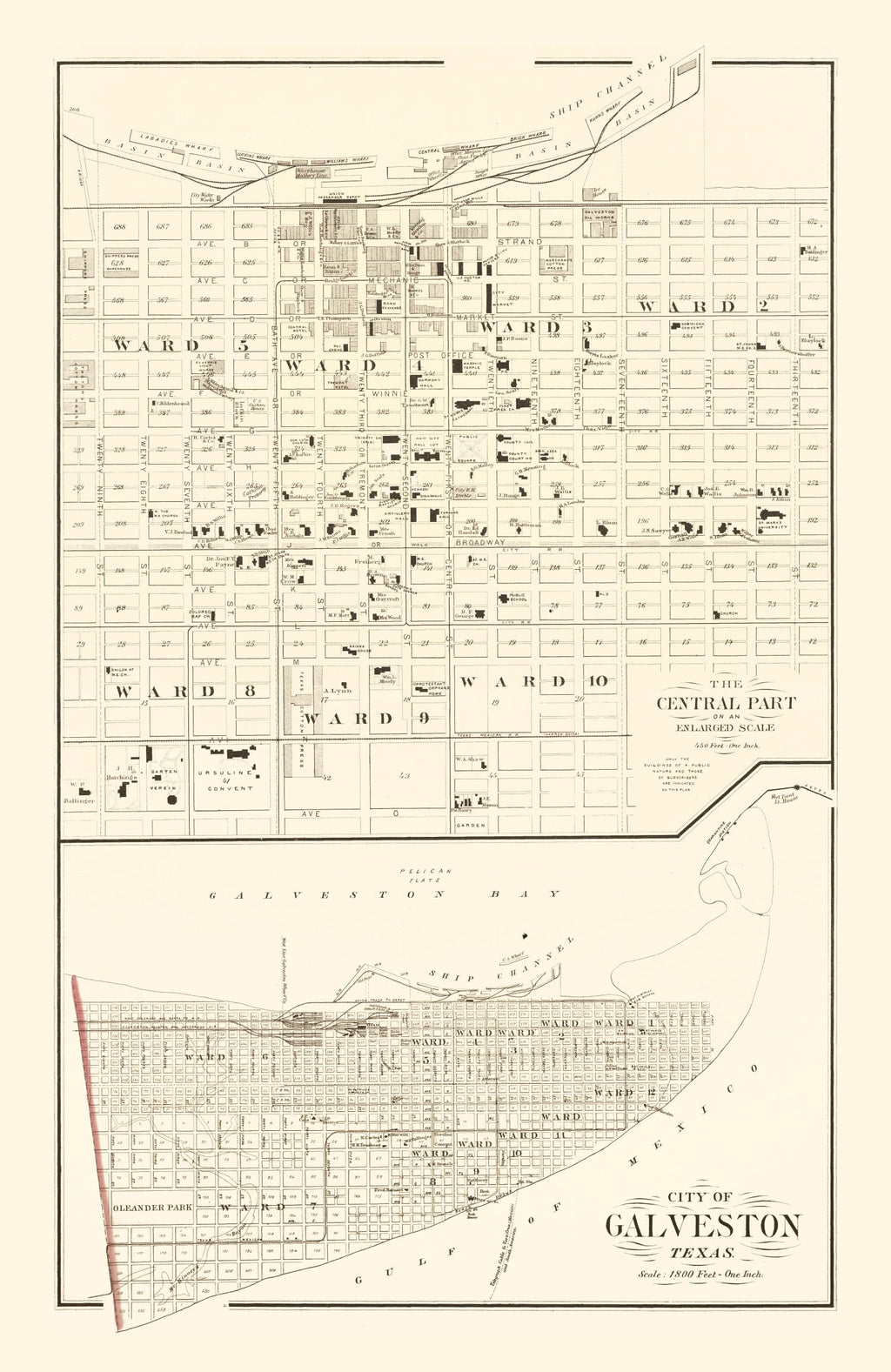 Vintage Map of Galveston, Texas 1889