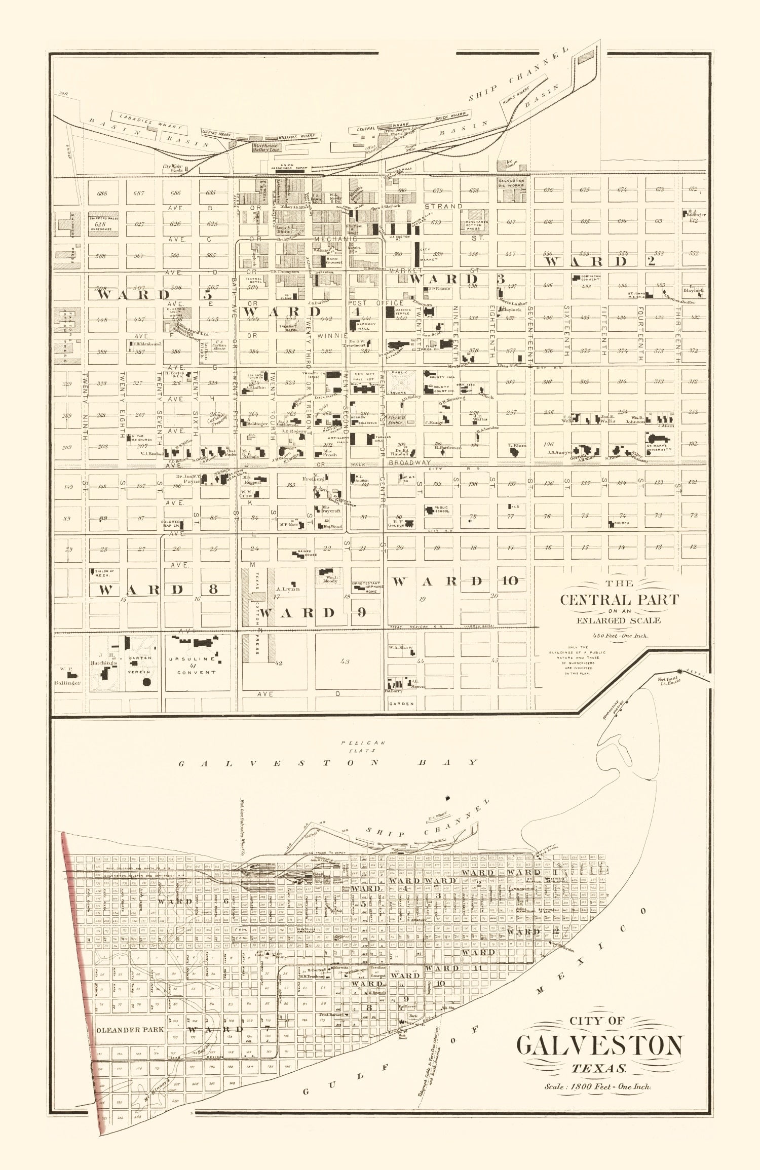 Vintage Map of Galveston, Texas 1889