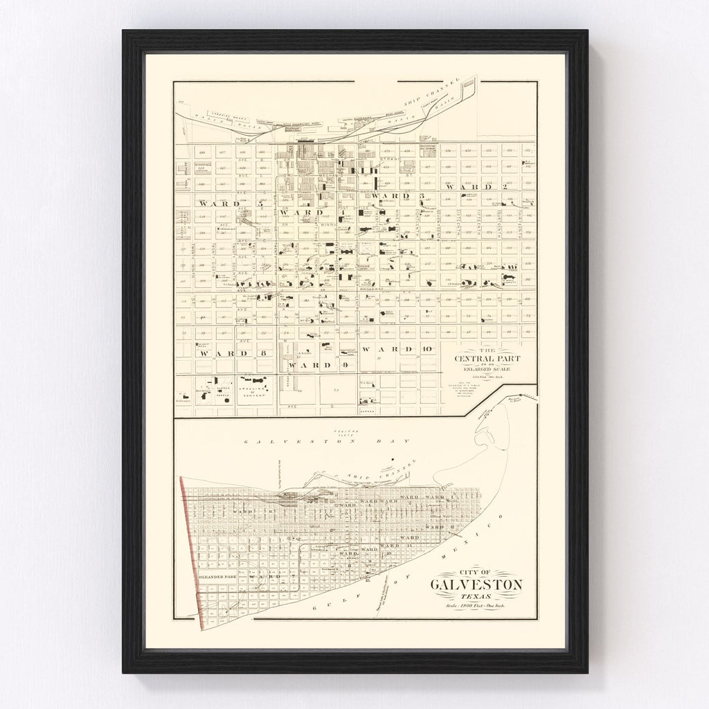 Vintage Map of Galveston, Texas 1889