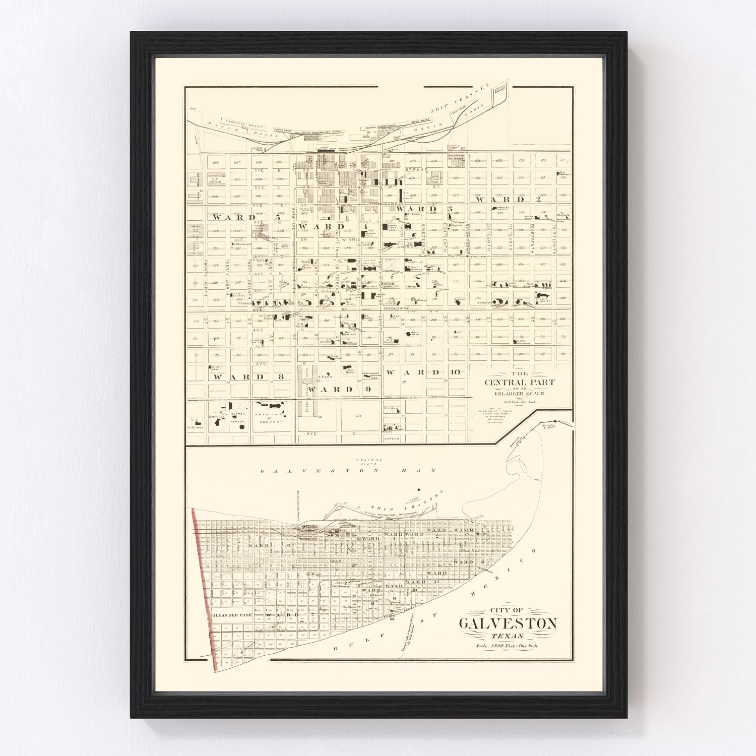 Vintage Map of Galveston, Texas 1889