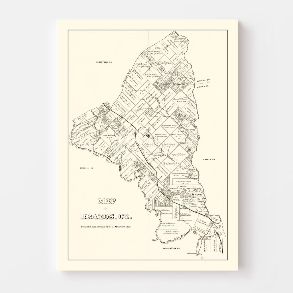 Vintage Map of Brazos County, Texas 1867