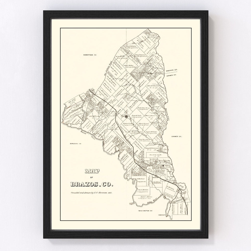 Vintage Map of Brazos County, Texas 1867