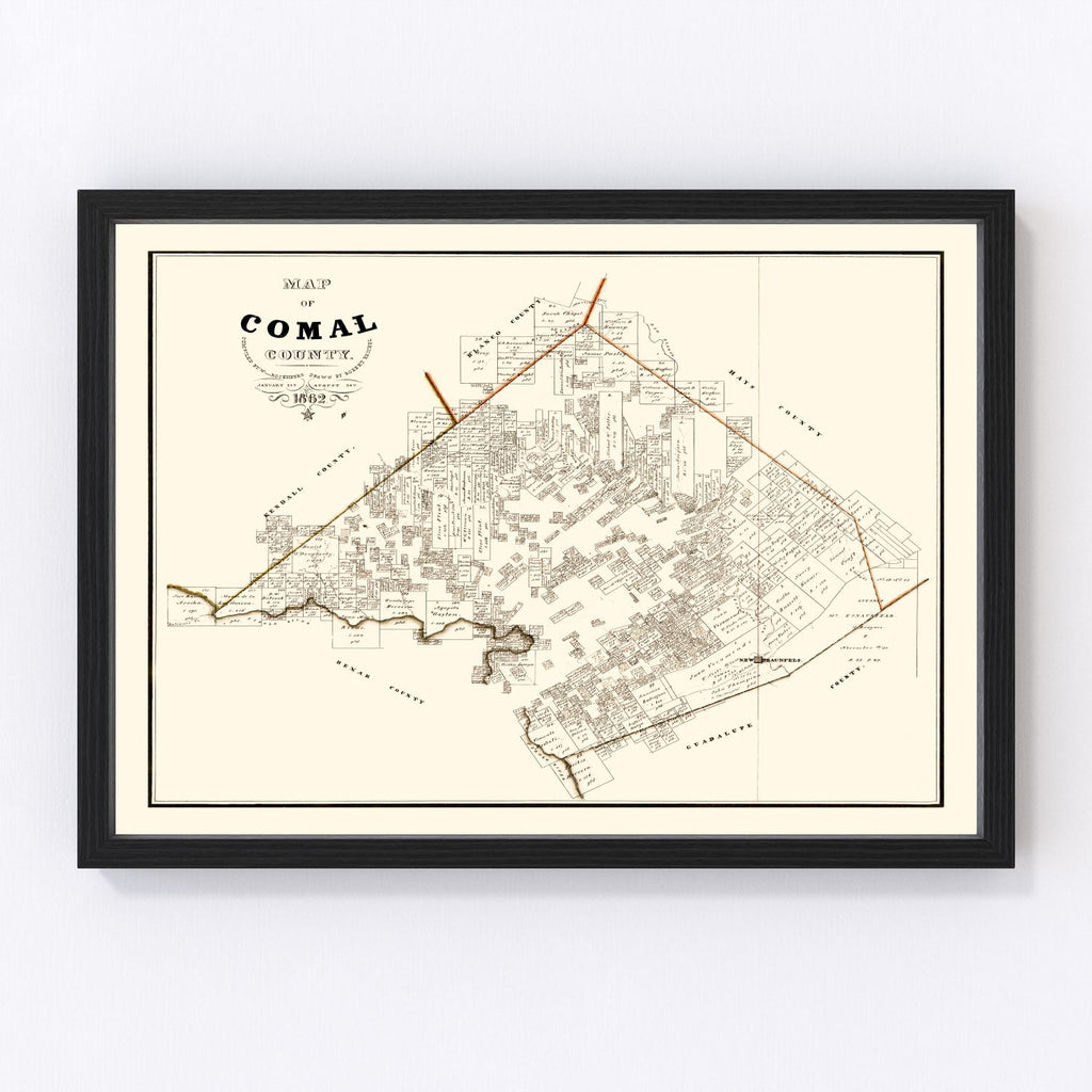 Vintage Map of Comal County, Texas 1862