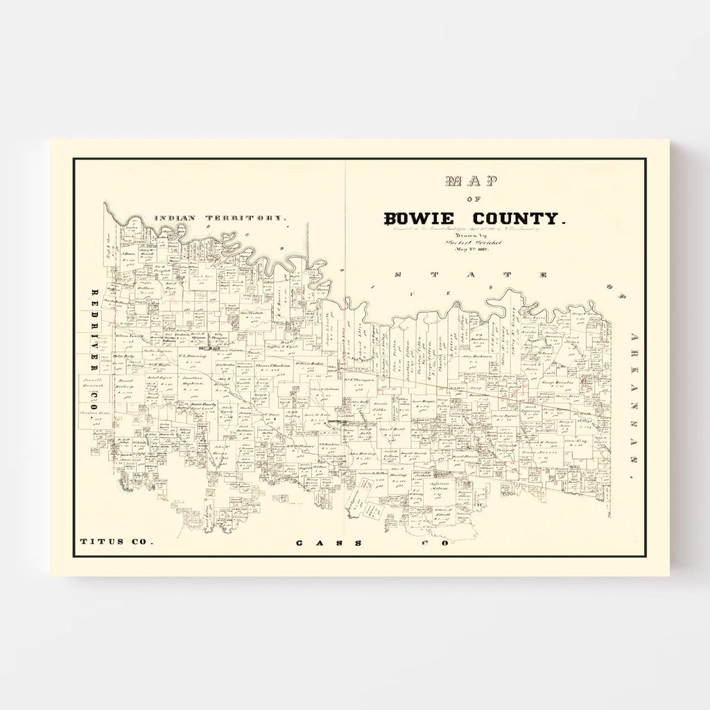 Vintage Map of Bowie County, Texas 1860