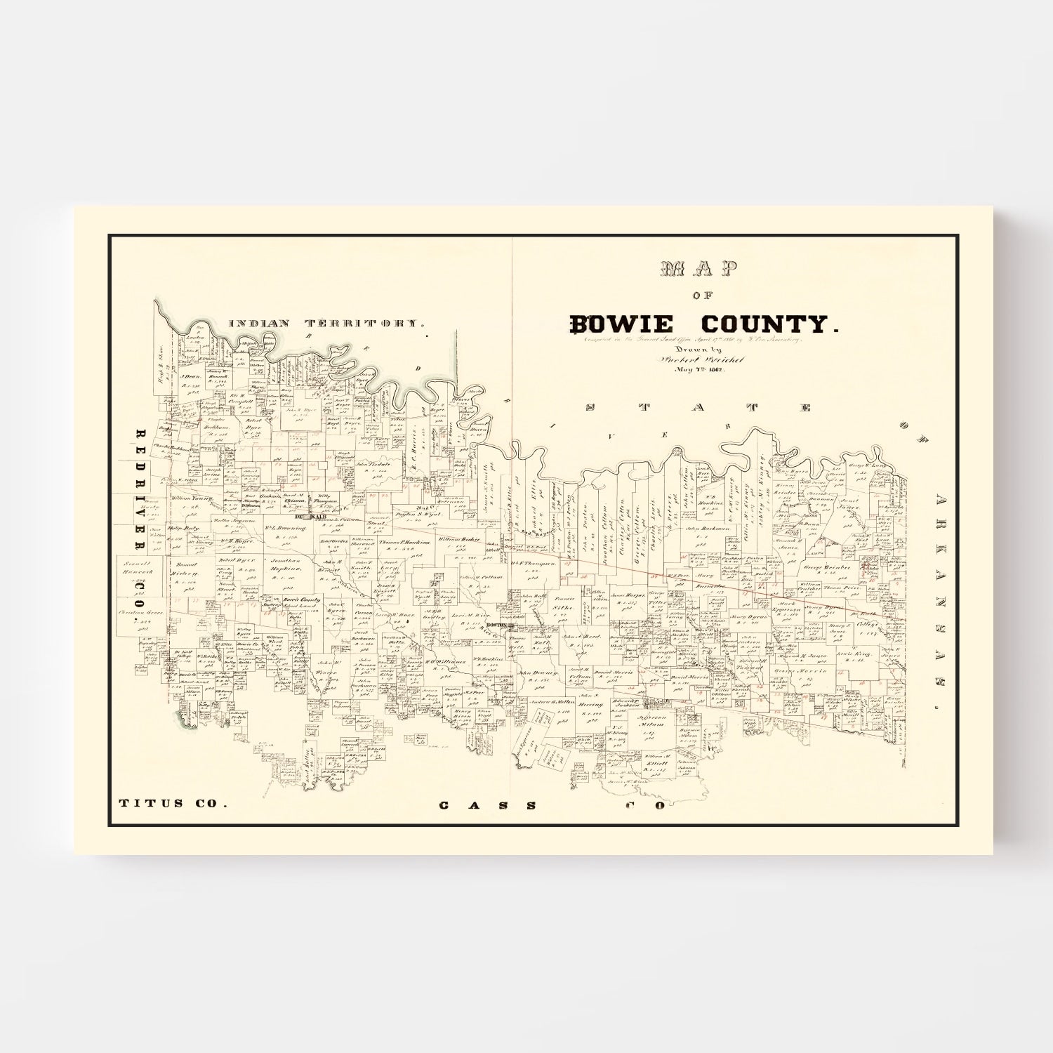 Vintage Map of Bowie County, Texas 1860