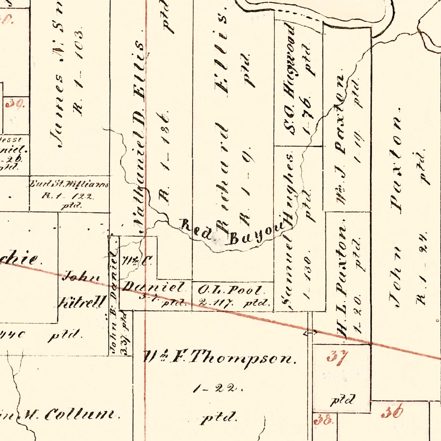Vintage Map of Bowie County, Texas 1860