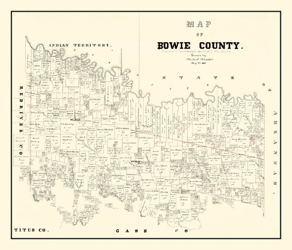 Vintage Map of Bowie County, Texas 1860