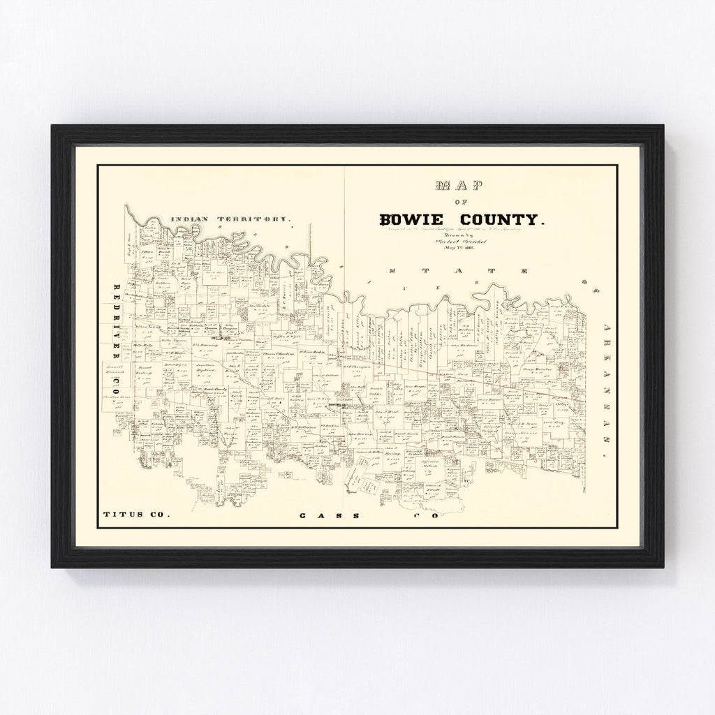 Vintage Map of Bowie County, Texas 1860