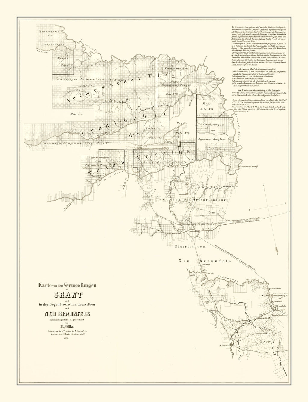 Vintage Map of Gillespie County, Texas 1850