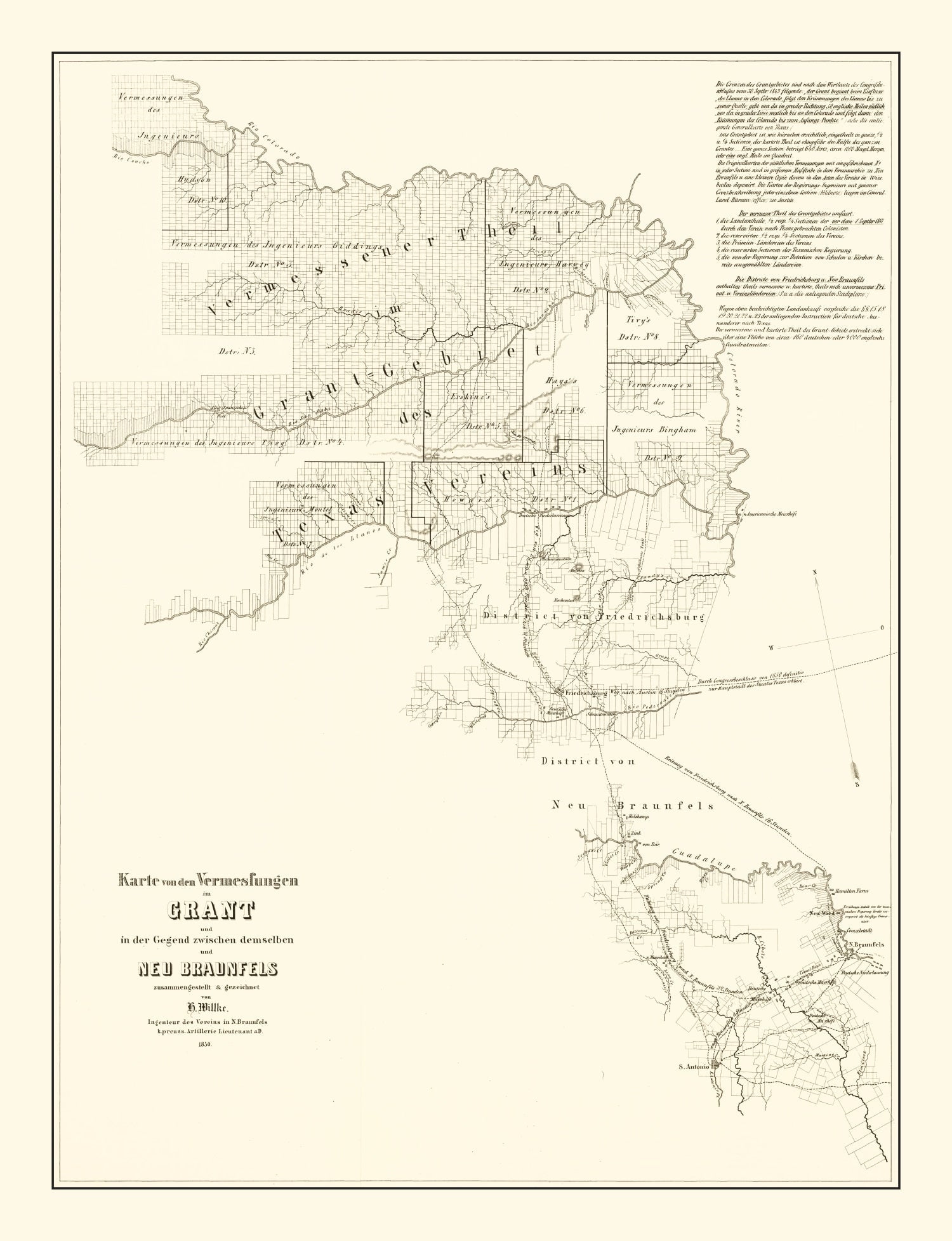 Vintage Map of Gillespie County, Texas 1850