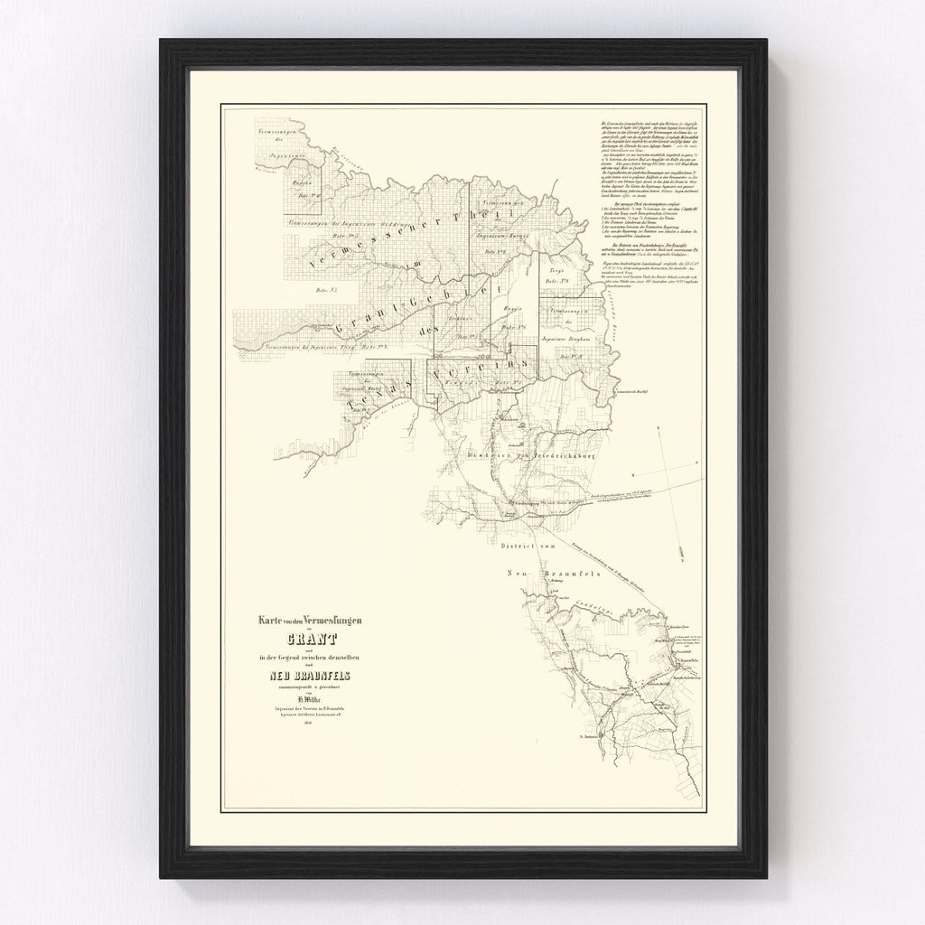 Vintage Map of Gillespie County, Texas 1850