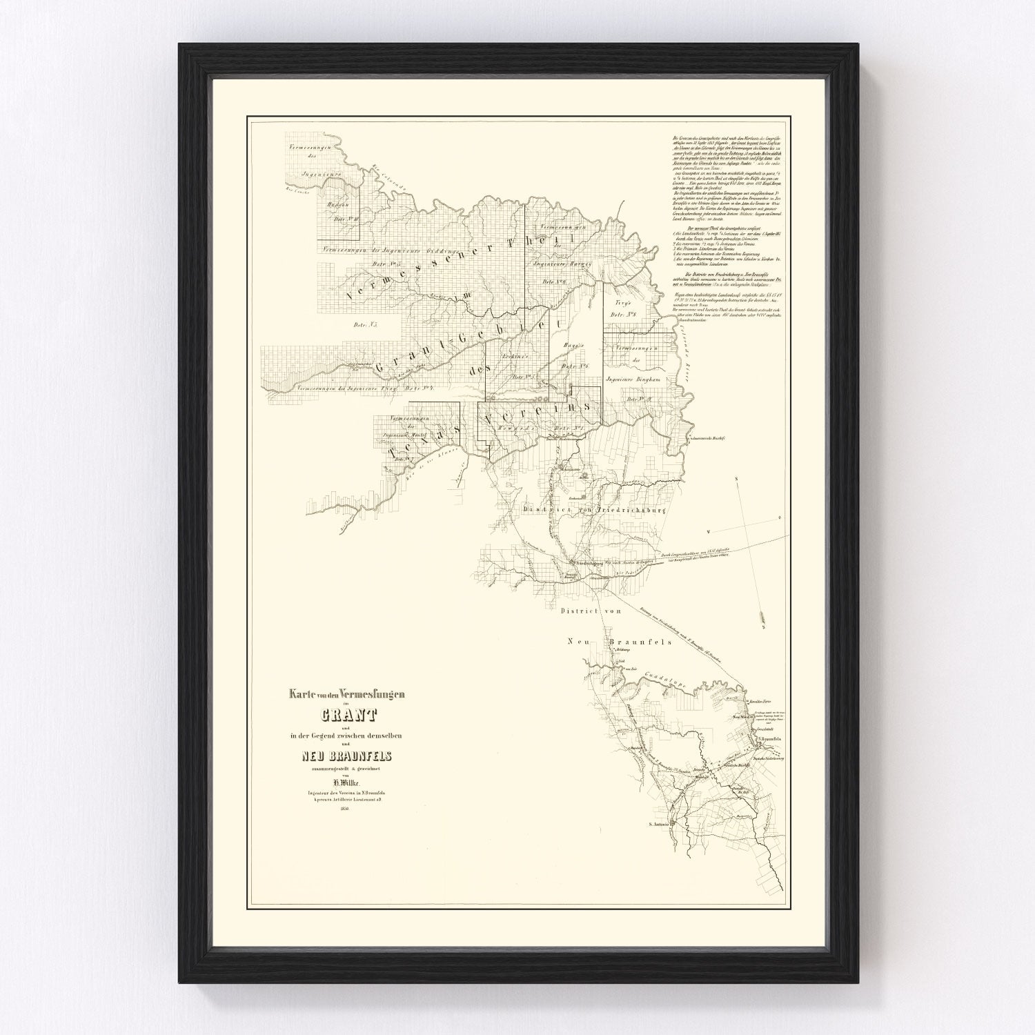 Vintage Map of Gillespie County, Texas 1850