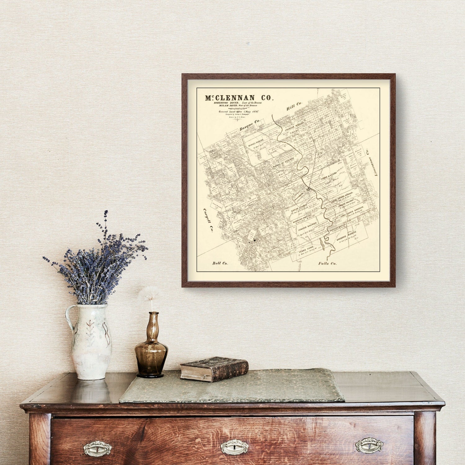 Vintage Map of McLennan County, Texas 1878
