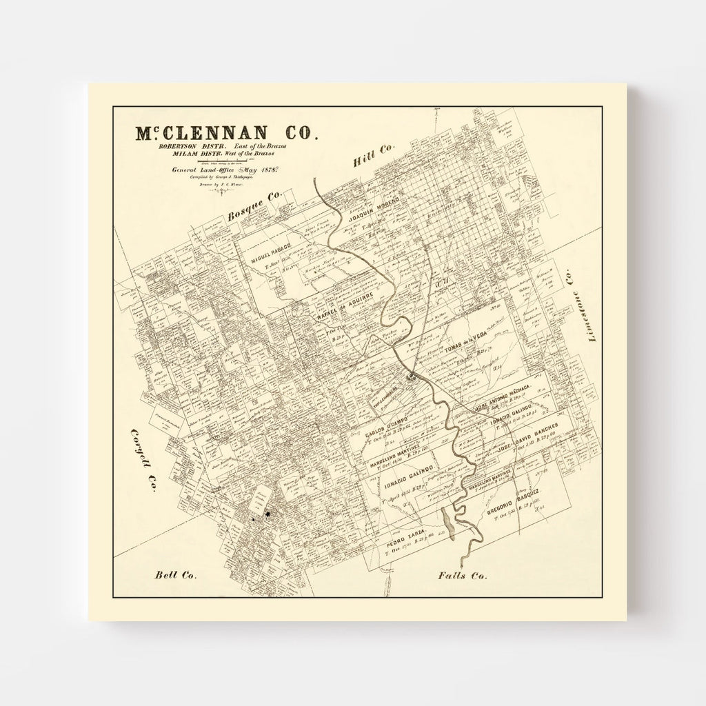 Vintage Map of McLennan County, Texas 1878