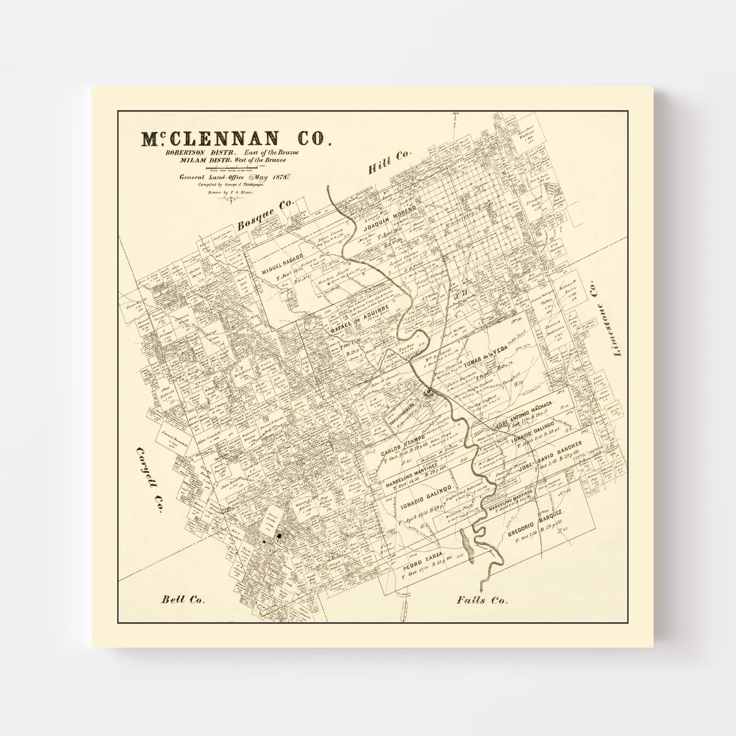 Vintage Map of McLennan County, Texas 1878