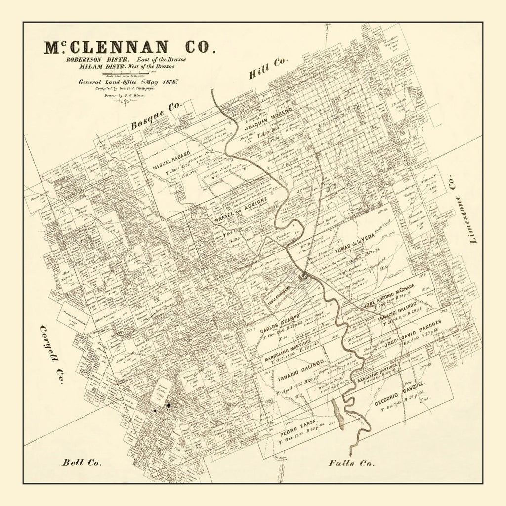 Vintage Map of McLennan County, Texas 1878