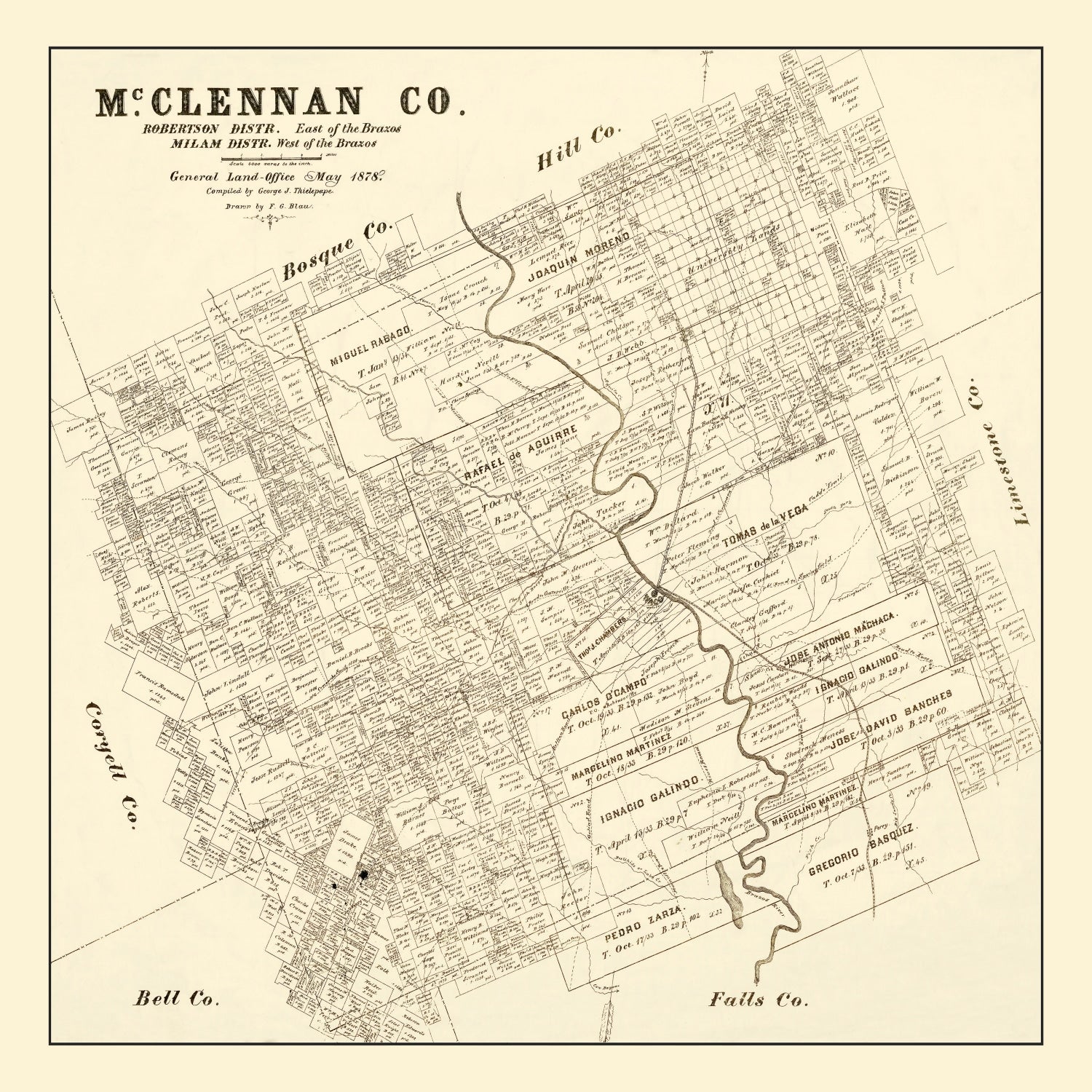 Vintage Map of McLennan County, Texas 1878