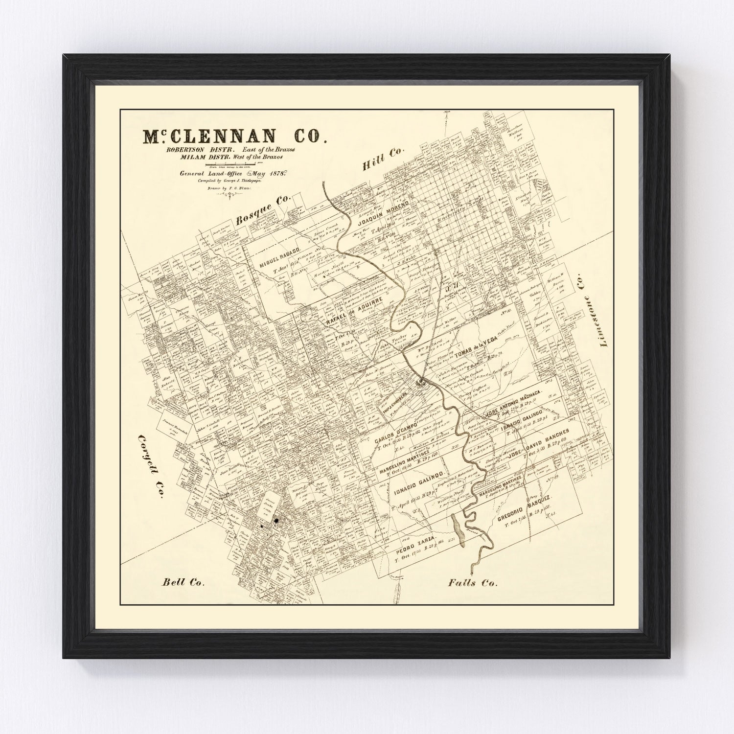 Vintage Map of McLennan County, Texas 1878