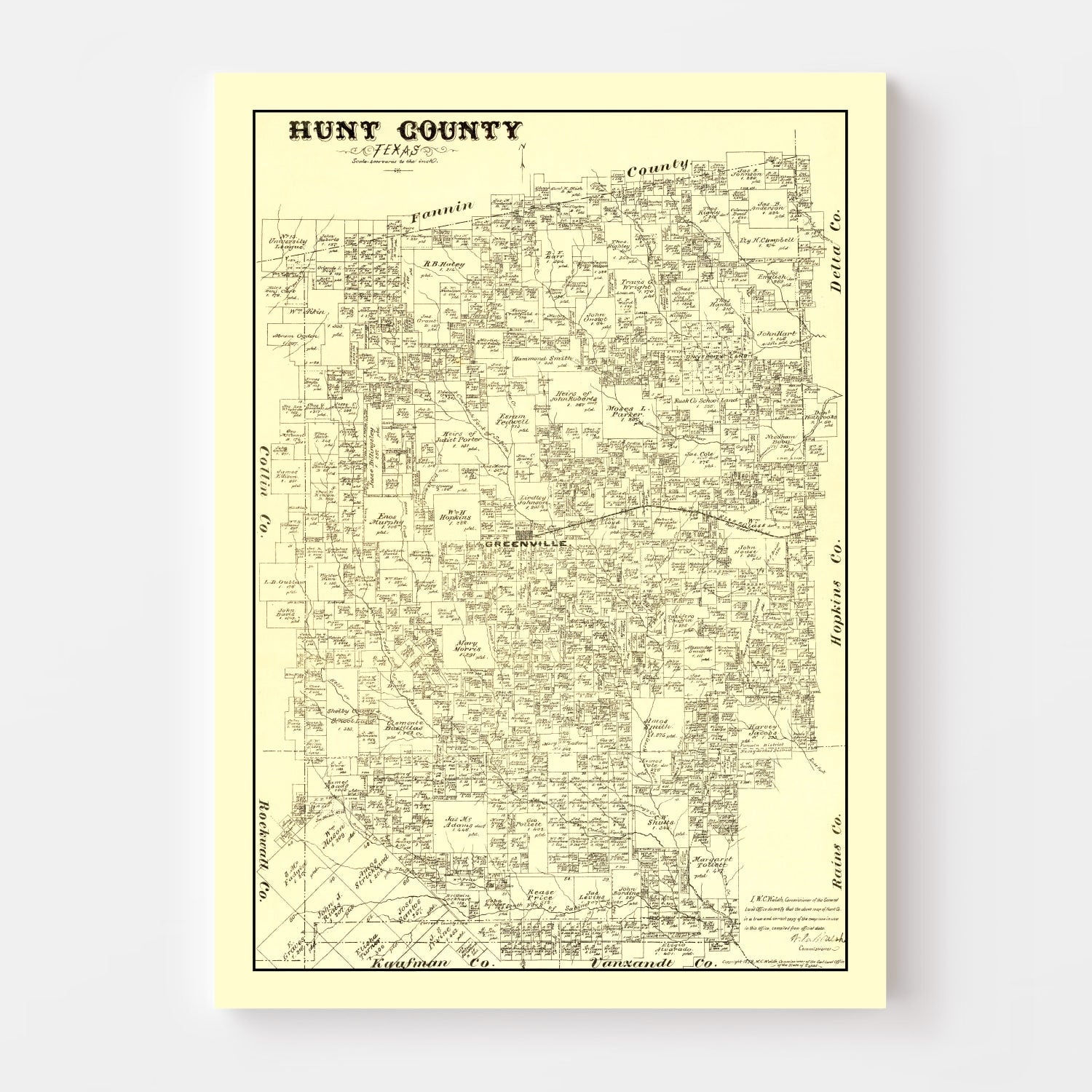 Vintage Map of Hunt County, Texas 1879