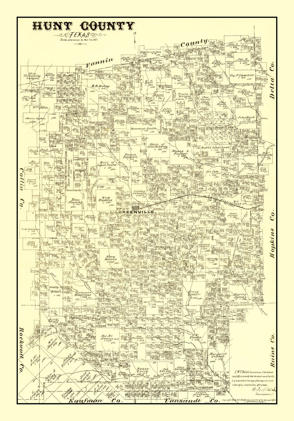 Vintage Map of Hunt County, Texas 1879