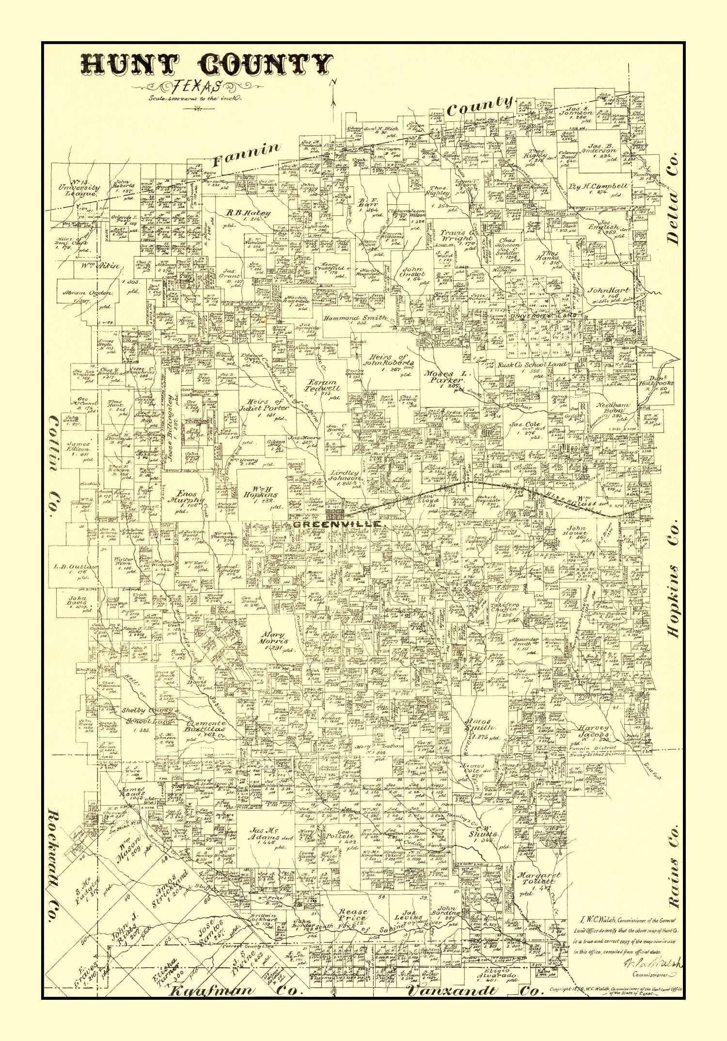 Vintage Map of Hunt County, Texas 1879