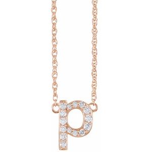 14K Rose Gold 1/8 CTW Natural Diamond Lowercase Initial P 16" Necklace