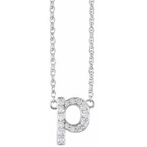 14K White Gold 1/8 CTW Natural Diamond Lowercase Initial P 16" Necklace