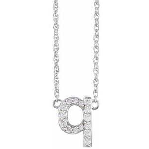 14K White Gold 1/8 CTW Natural Diamond Lowercase Initial Q 16" Necklace