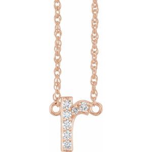 14K Rose Gold .07 CTW Natural Diamond Lowercase Initial R 16" Necklace