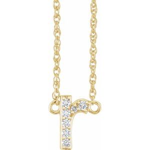 14K Yellow Gold .07 CTW Natural Diamond Lowercase Initial R 16" Necklace