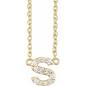 14K Yellow Gold 1/10 CTW Natural Diamond Lowercase Initial S 16" Necklace