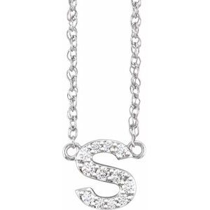 14K White Gold 1/10 CTW Natural Diamond Lowercase Initial S 16" Necklace