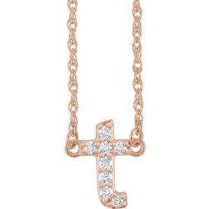 14K Rose Gold .08 CTW Natural Diamond Lowercase Initial T 16" Necklace
