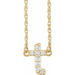 14K Yellow Gold .08 CTW Natural Diamond Lowercase Initial T 16" Necklace