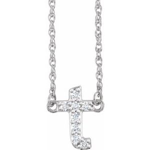 14K White Gold .08 CTW Natural Diamond Lowercase Initial T 16" Necklace