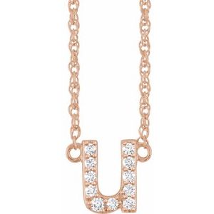 14K Rose Gold 1/10 CTW Natural Diamond Lowercase Initial U 16" Necklace