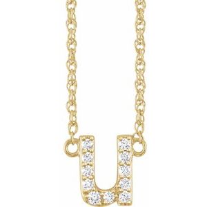 14K Yellow Gold 1/10 CTW Natural Diamond Lowercase Initial U 16" Necklace