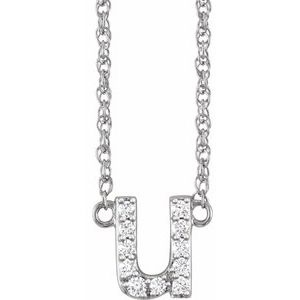 14K White Gold 1/10 CTW Natural Diamond Lowercase Initial U 16" Necklace