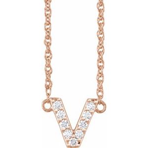 14K Rose Gold 1/10 CTW Natural Diamond Lowercase Initial V 16" Necklace