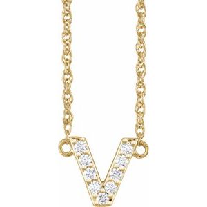 14K Yellow Gold 1/10 CTW Natural Diamond Lowercase Initial V 16" Necklace