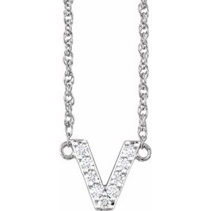 14K White Gold 1/10 CTW Natural Diamond Lowercase Initial V 16" Necklace