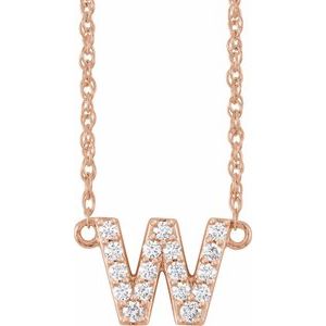 14K Rose Gold 1/8 CTW Natural Diamond Lowercase Initial W 16" Necklace