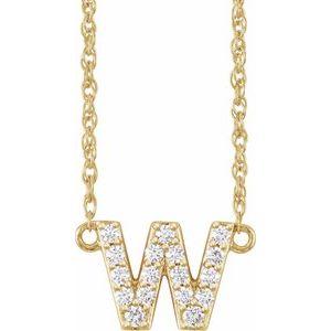 14K Yellow Gold 1/8 CTW Natural Diamond Lowercase Initial W 16" Necklace