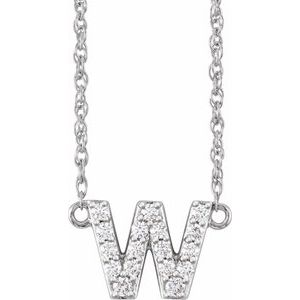14K White Gold 1/8 CTW Natural Diamond Lowercase Initial W 16" Necklace