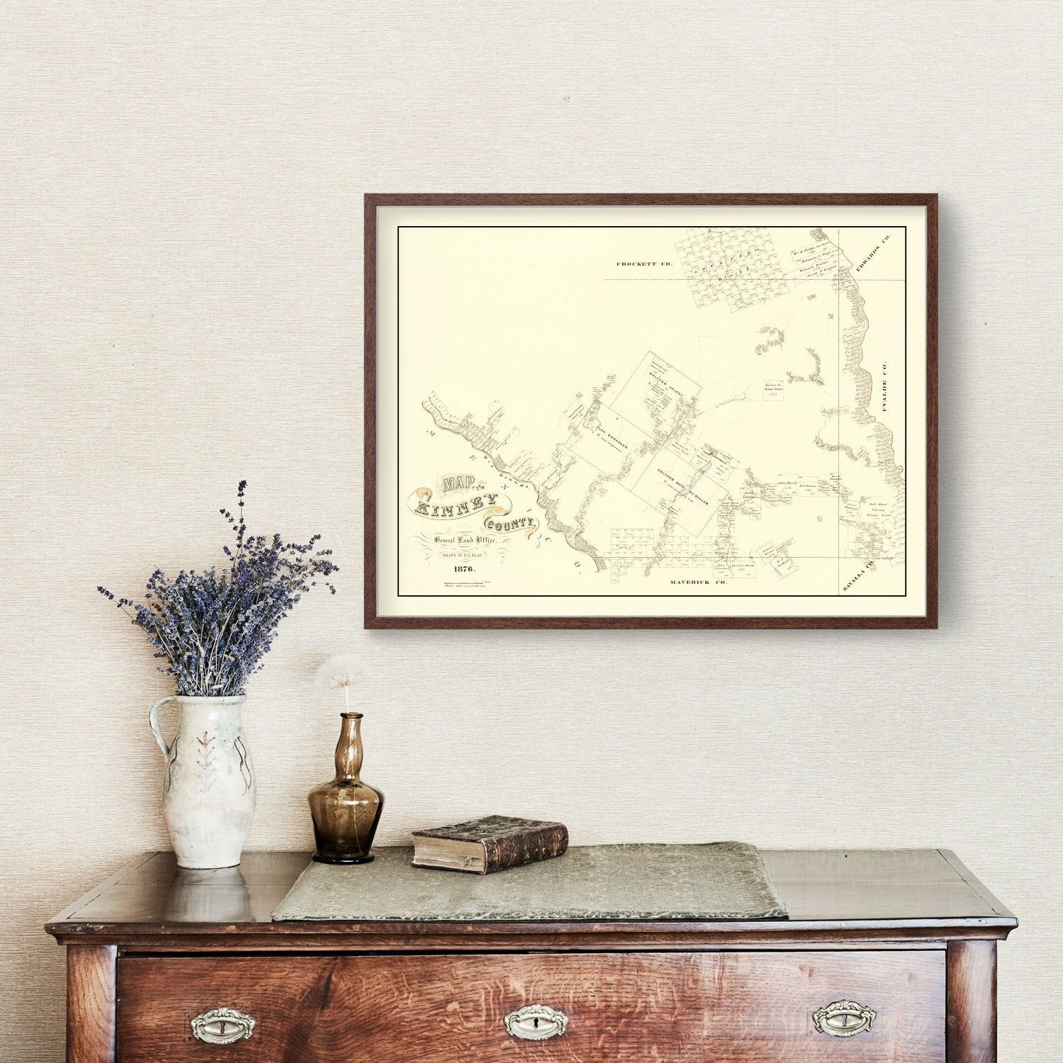 Vintage Map of Kinney County, Texas 1876